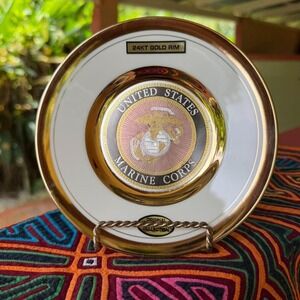 1987‎ USMC Decorative Collector Plate 24KT Gold Rim Art of Chokin Japan